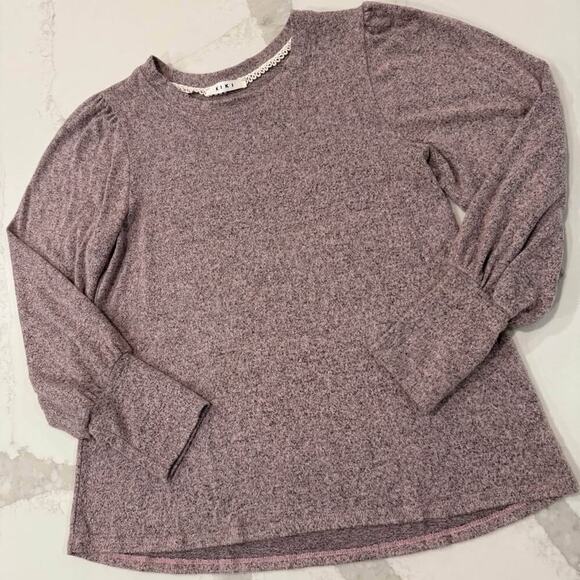 Kiki Long Puff Sleeve Pullover Crewneck Sweater Women's Medium Heathered Purple - Picture 2 of 6